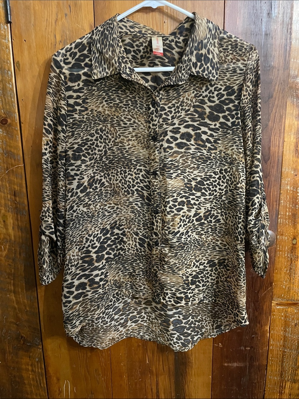 No Boundaries Leopard-Print Button Down Shirt - Brown/Black